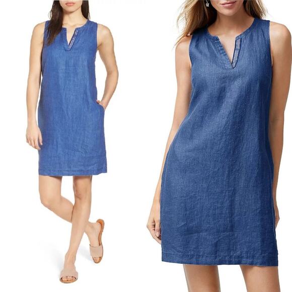 Tommy Bahama Seaglass Linen Sleeveless Shift Dress Women XS Dark Cobalt Blue - Picture 1 of 13